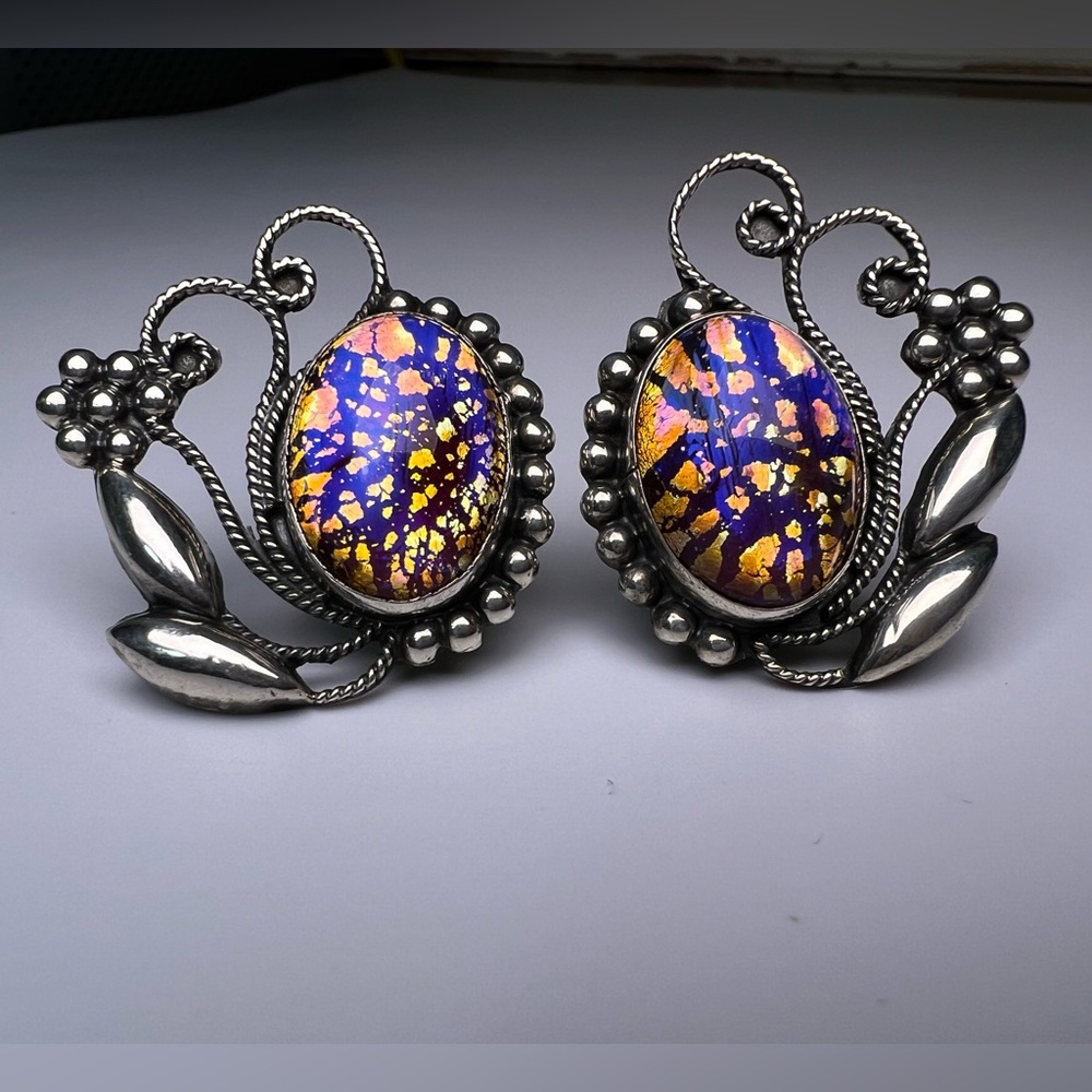 Opal Sterling Silver 925 Screw Back Earrings